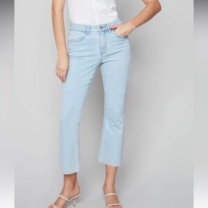 CHARLIE B Light Blue Boot Cut with Raw Edge Jeans
